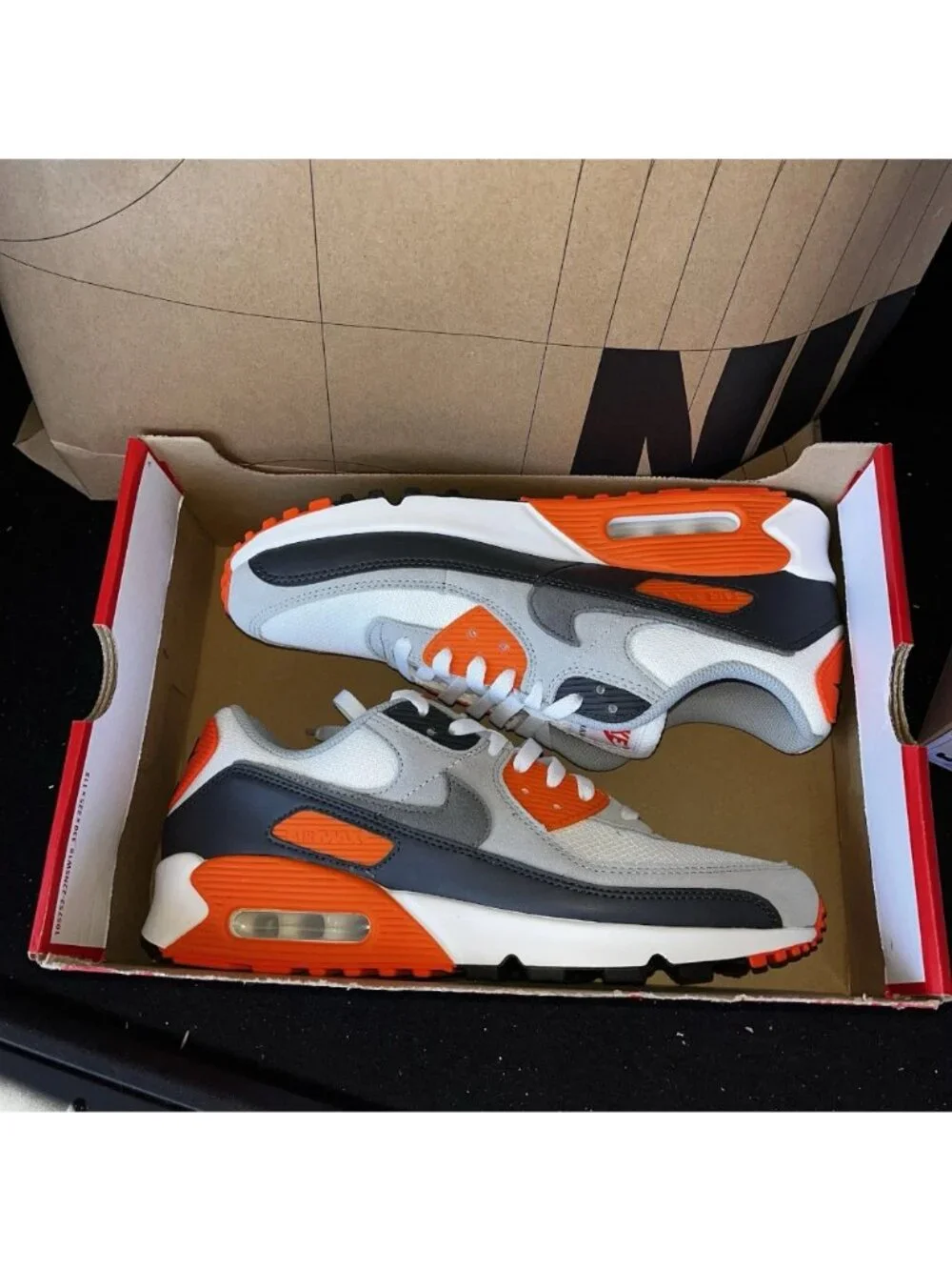 NEW Nike Air Max 90 White Safety Orange Black DM0029 108 Men’s Size 8